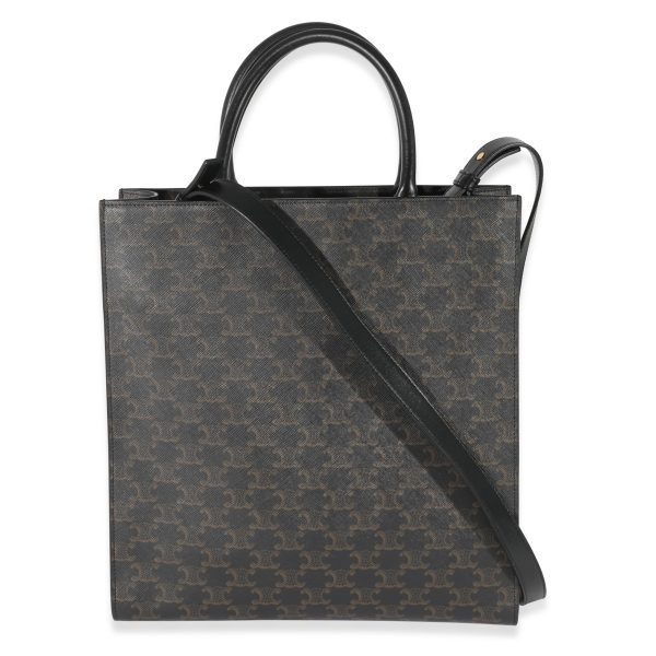 134616 pv Celine Black Triomphe Canvas Medium Vertical Cabas Tote