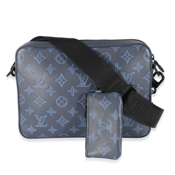 134656 pv Louis Vuitton Navy Monogram Shadow Calfskin Duo Messenger