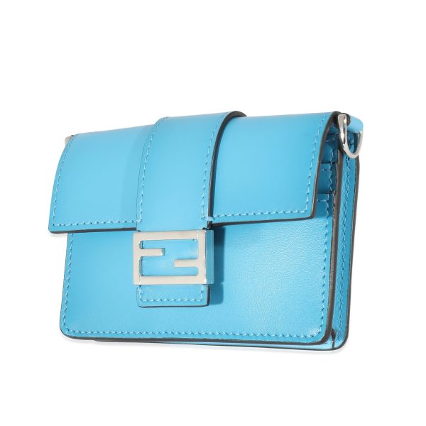 134711 sv Fendi Blue Leather Micro Flat Baguette