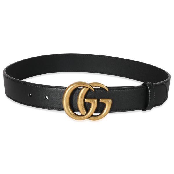 134727 fv Gucci Black Leather Double G Belt 7028