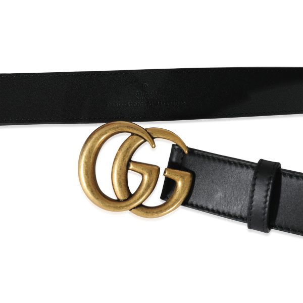 134727 stamp Gucci Black Leather Double G Belt 7028