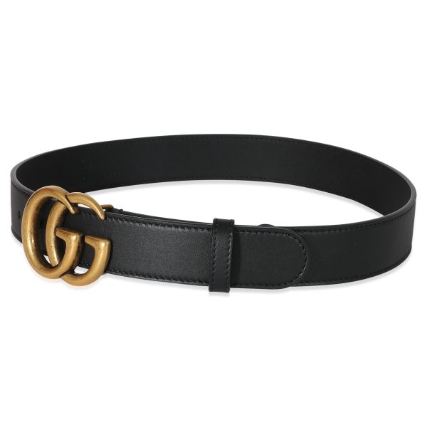 134727 sv Gucci Black Leather Double G Belt 7028