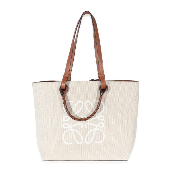 134864 fv Loewe Tan Calfskin Ecru Jacquard Medium Anagram Tote