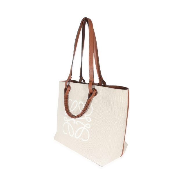 134864 sv Loewe Tan Calfskin Ecru Jacquard Medium Anagram Tote