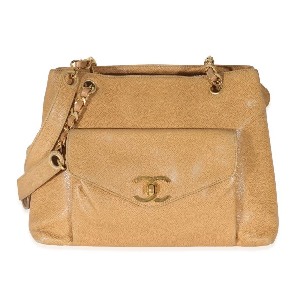 134917 fv Chanel Vintage Beige Caviar Front Pocket CC Shopper