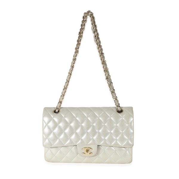 134965 bv Chanel Silver Quilted Nubuck Medium Classic Double Flap Bag