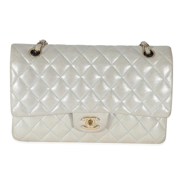 134965 fv Chanel Silver Quilted Nubuck Medium Classic Double Flap Bag