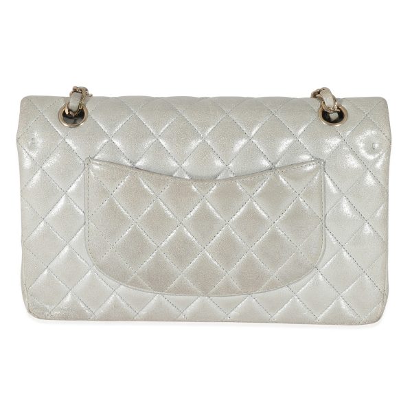 134965 pv Chanel Silver Quilted Nubuck Medium Classic Double Flap Bag