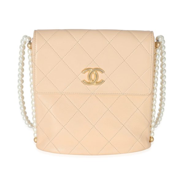 134976 fv Chanel Beige Quilted Calfskin Small Pearl Chain Hobo