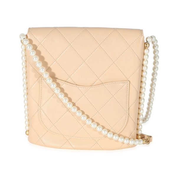 134976 pv Chanel Beige Quilted Calfskin Small Pearl Chain Hobo