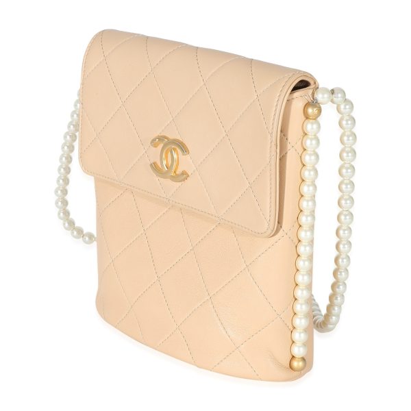 134976 sv Chanel Beige Quilted Calfskin Small Pearl Chain Hobo