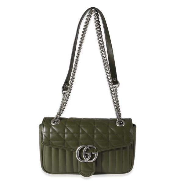 135034 bv Gucci Forest Green Calfskin Aria GG Small Marmont Bag