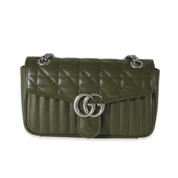 135034 fv Gucci Forest Green Calfskin Aria GG Small Marmont Bag