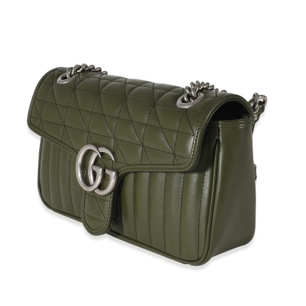 135034 sv Gucci Forest Green Calfskin Aria GG Small Marmont Bag