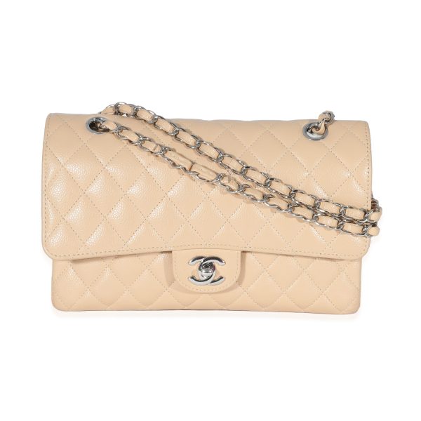 135061 fv Chanel Beige Quilted Caviar Medium Classic Double Flap Bag