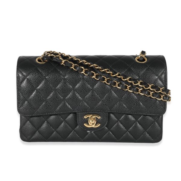 135141 fv Chanel Black Quilted Caviar Medium Classic Double Flap Bag