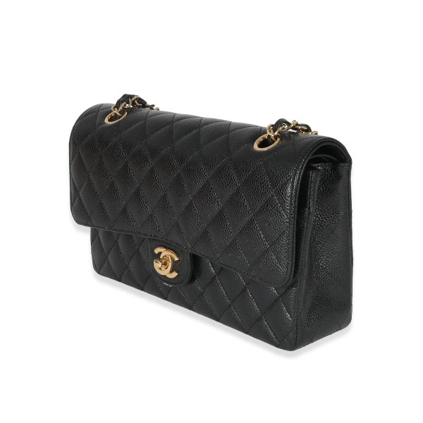 135141 sv Chanel Black Quilted Caviar Medium Classic Double Flap Bag