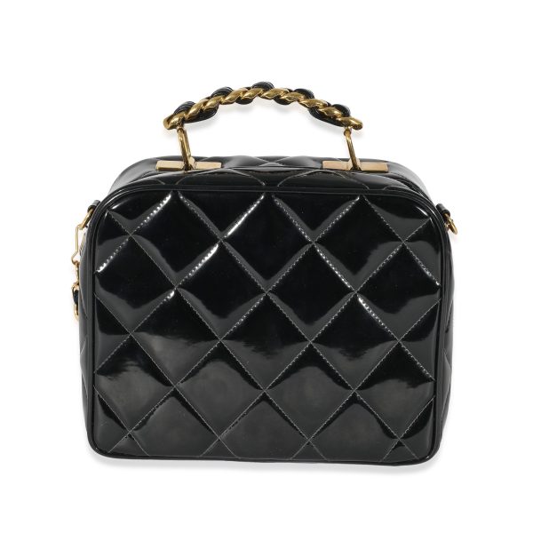 135205 fv Chanel Vintage Black Quilted Patent Lunch Box Bag