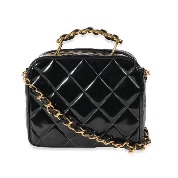 135205 pv Chanel Vintage Black Quilted Patent Lunch Box Bag