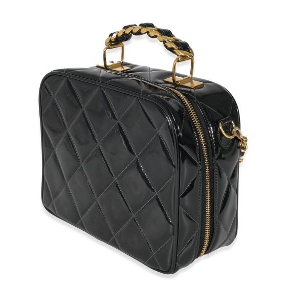 135205 sv Chanel Vintage Black Quilted Patent Lunch Box Bag