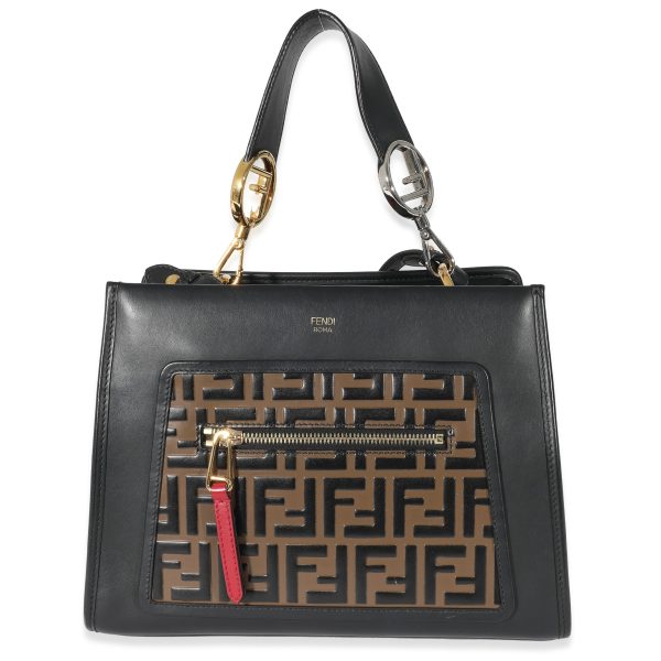 135206 fv Fendi Black Zucca Embossed Leather Small Runaway Satchel