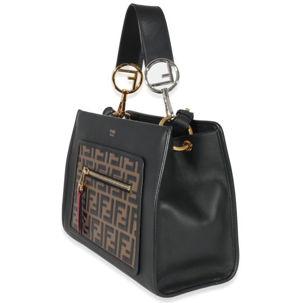 135206 sv Fendi Black Zucca Embossed Leather Small Runaway Satchel