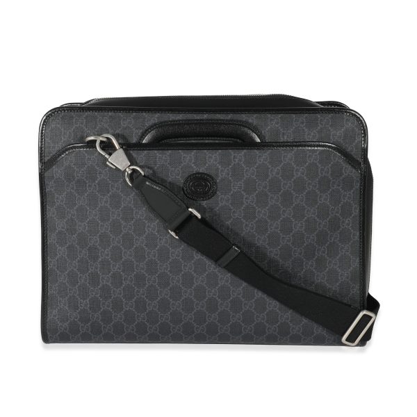 135249 fv Gucci Black GG Supreme Canvas Interlocking G Briefcase