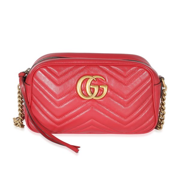 135305 fv Gucci Red Matelasse Small GG Marmont Shoulder Bag