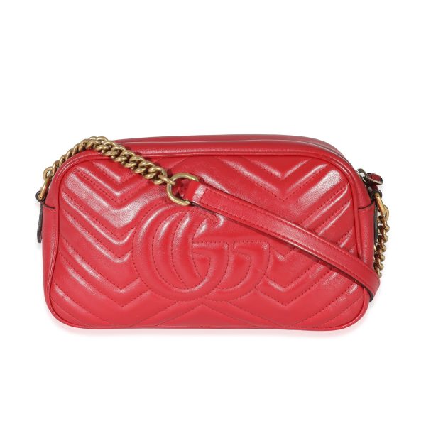 135305 stamp Gucci Red Matelasse Small GG Marmont Shoulder Bag