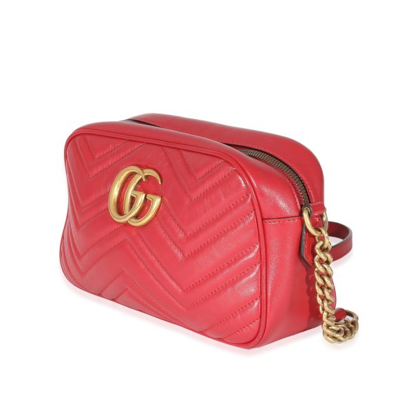 135305 sv Gucci Red Matelasse Small GG Marmont Shoulder Bag