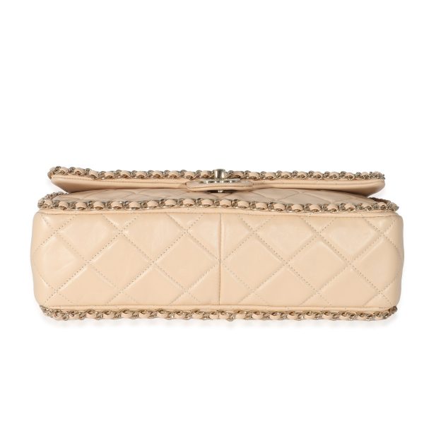 135387 box Chanel Beige Crumpled Calfskin Medium Chain All Over Flap Bag