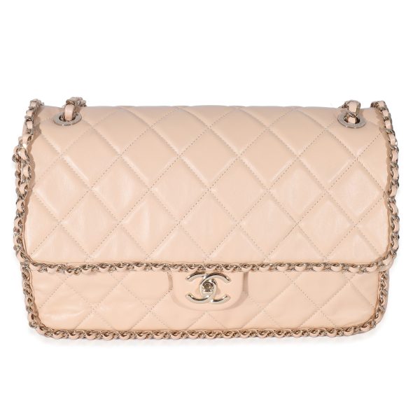 135387 fv Chanel Beige Crumpled Calfskin Medium Chain All Over Flap Bag