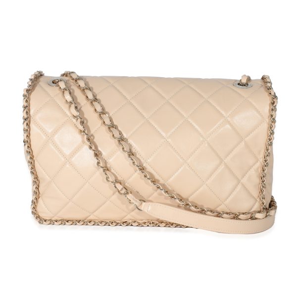 135387 stamp Chanel Beige Crumpled Calfskin Medium Chain All Over Flap Bag