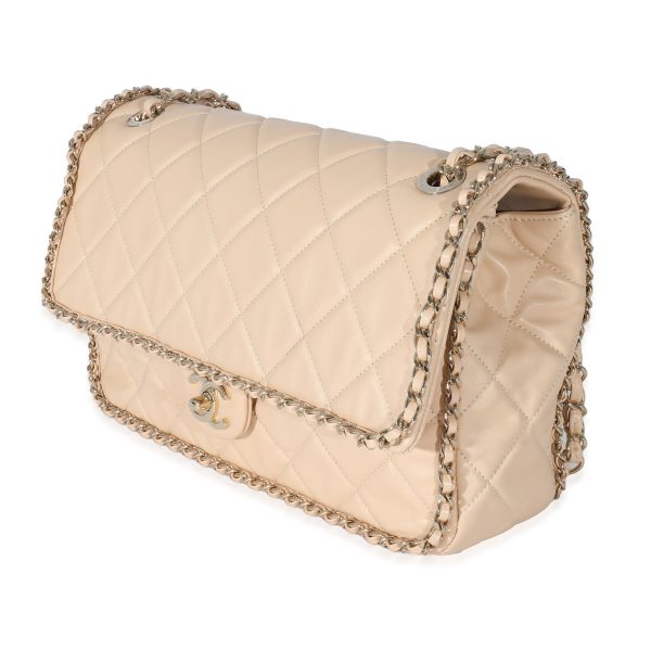 135387 sv Chanel Beige Crumpled Calfskin Medium Chain All Over Flap Bag