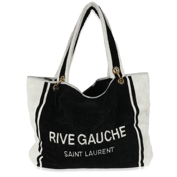 135401 pv Saint Laurent Rive Gauche Black White Terry Cloth Beach Towel Tote