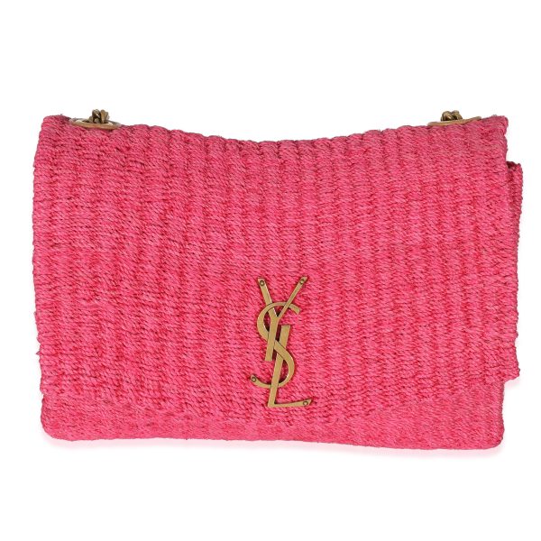 135408 fv Saint Laurent Pink Woven Sisal Medium Kate Bag