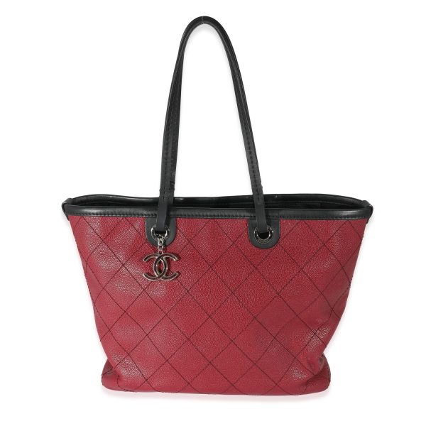 135423 fv Chanel Burgundy Quilted Caviar Fever Tote