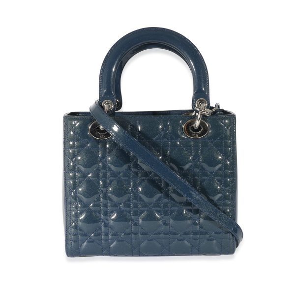 135479 stamp Christian Dior Navy Patent Cannage Medium Lady Dior