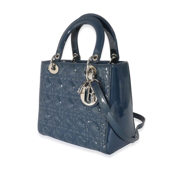 135479 sv Christian Dior Navy Patent Cannage Medium Lady Dior