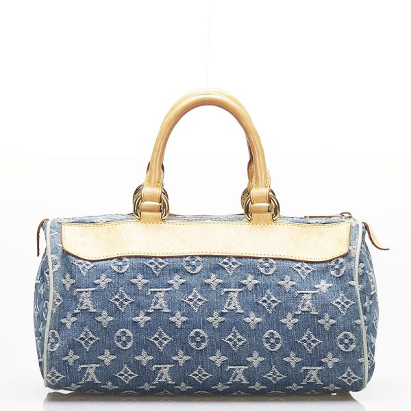 2 Louis Vuitton Monogram Denim Neo Speedy Handbag Mini Boston Blue Denim Leather