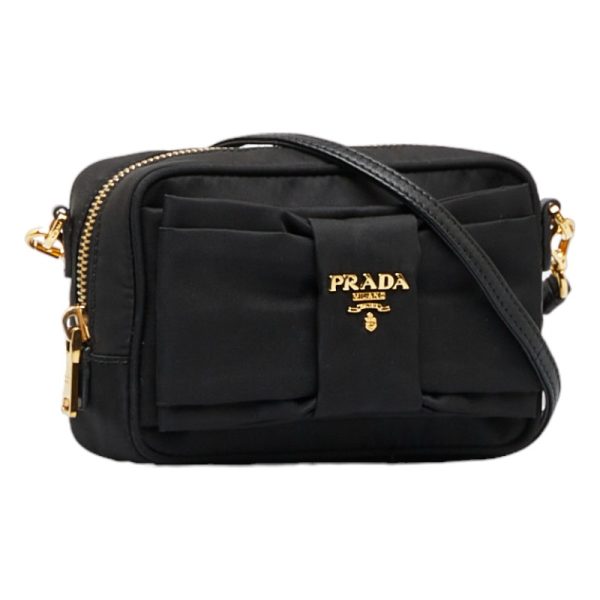 2 Prada Ribbon Crossbody Shoulder Bag Black Nylon