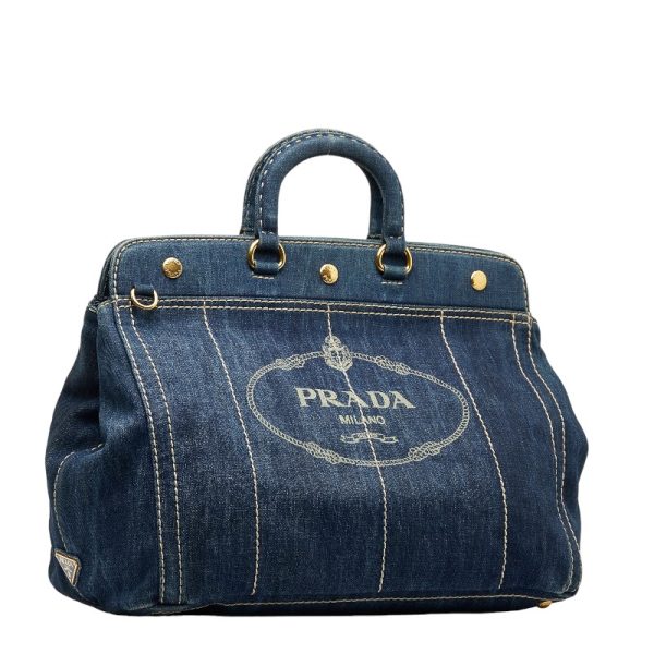 2 Prada Handbag Shoulder Bag 2way Navy Gold Leather