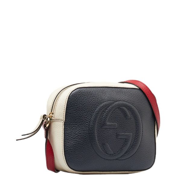 2 Gucci Interlocking G Soho Small Disco Crossbody Shoulder Bag Navy White Red Leather