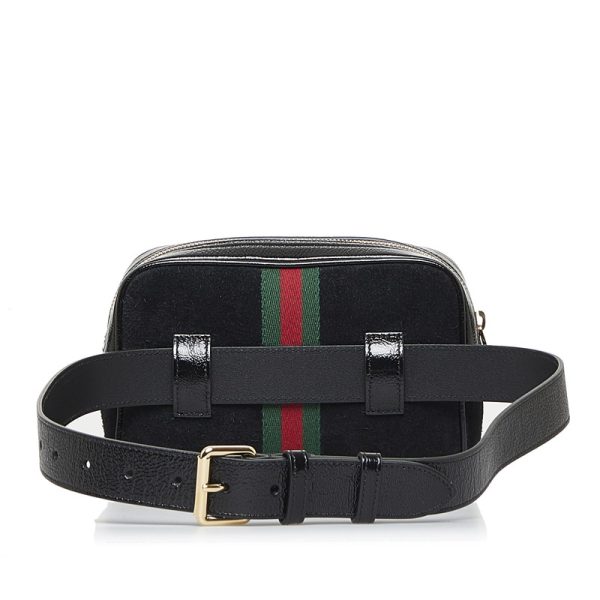 2 Gucci GG Ophidia Sherry Line Crossbody Bag Waist Bag Black Enamel Suede