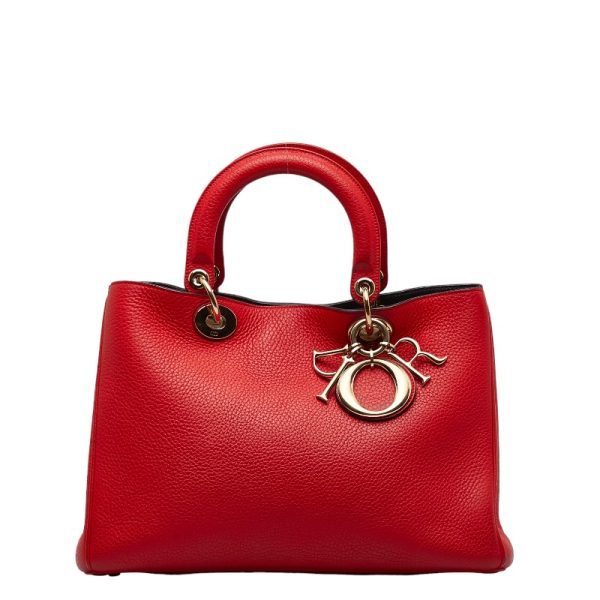 2 Dior Diorissimo Handbag Shoulder Bag 2way Red Leather