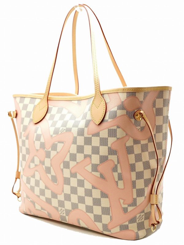 2 Louis Vuitton Damier Azur Print Neverfull MM Rose Ballerine