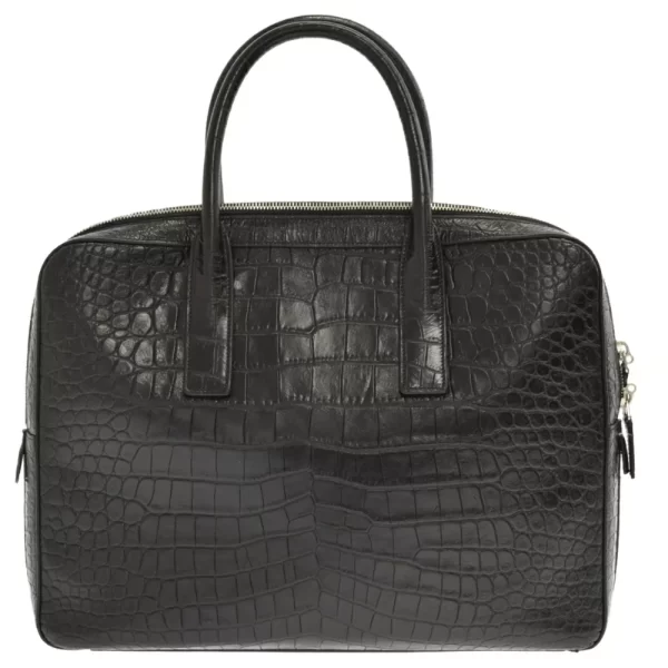 2 Saint Laurent Paris Museum Crocodile Embossed Briefcase Leather Black