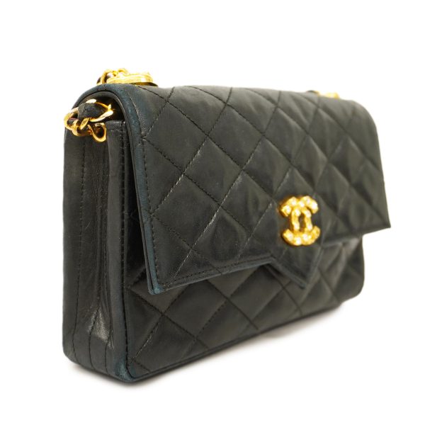 2 Chanel Shoulder Bag Matelasse Single Chain Lambskin Black