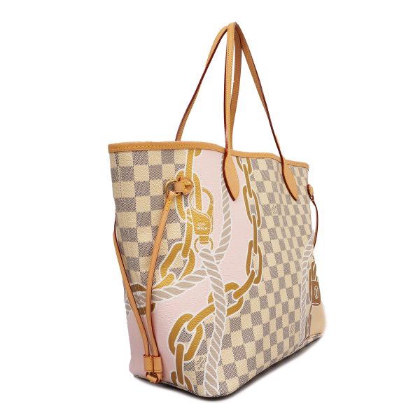 2 Louis Vuitton Tote Bag Damier Azur Neverfull MM graffiti Chain White