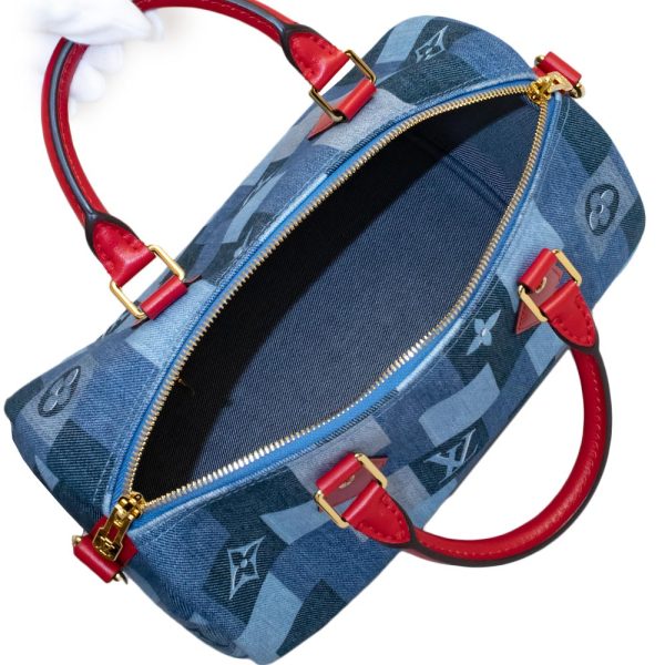 2 Louis Vuitton Speedy Bandouliere 30 Mini Crossbody Denim Blue Red